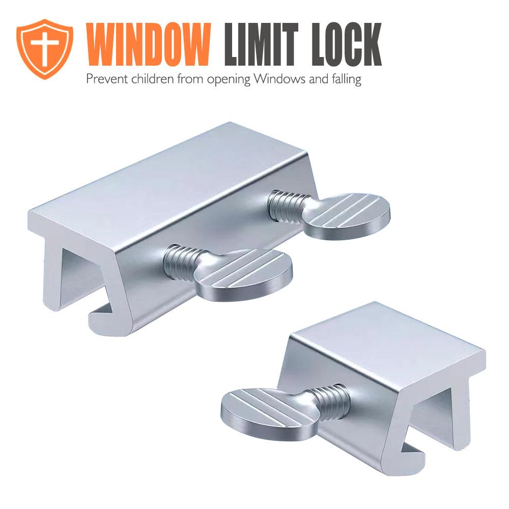 Round Handle Silver Stainless Steel Window Lock, No Drilling Sliding Door Window Limit Lock Anti-theft Safety Lock