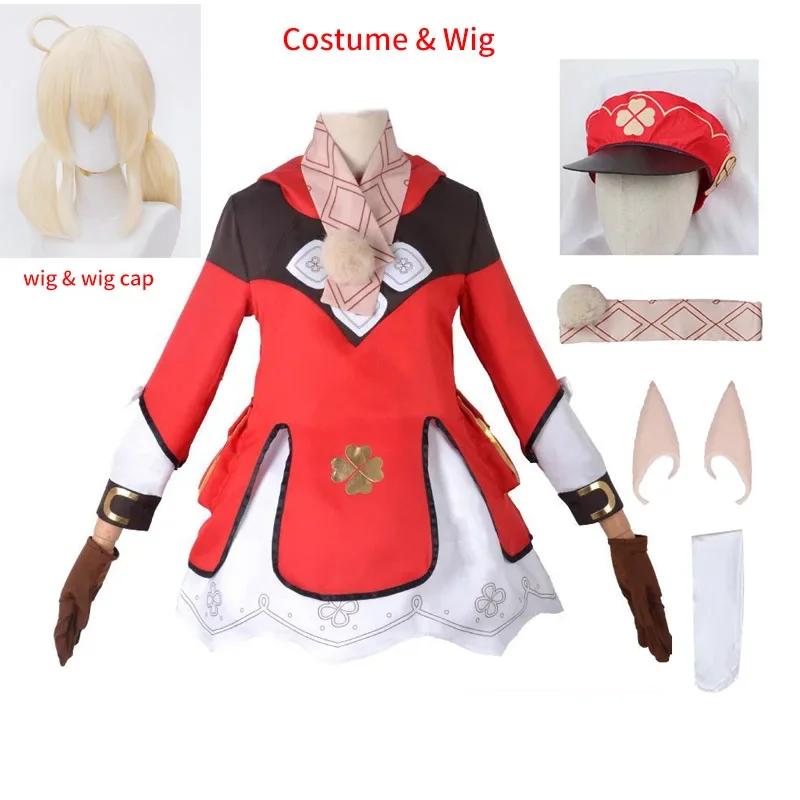 Game Impact Klee Cosplay Costume Wig With Hat Full Set Cute Loli Dress Klee Dodoco Backpack Bag For Kids Cosplay