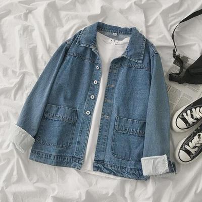 Veste en jean à revers coréen style Hong Kong pour femme, hiver 2020 – Coupe ample, manches longues, inspirée des célébrités d'Internet