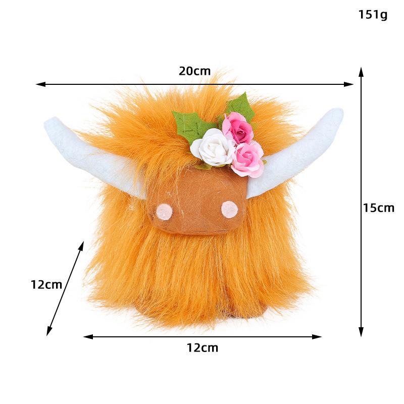 Zhongran Scottish Highland Cattle Doll Long Hair Cow Toy Doll Ornament Party Props Farmhouse Style Decoration