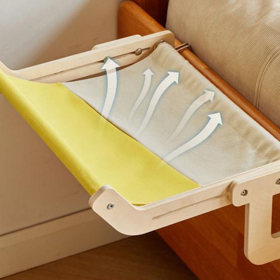 Bedside Cat Hammock Adjustable Cat Bed Window Perch with Wood Frame No Drilling Installation Pet