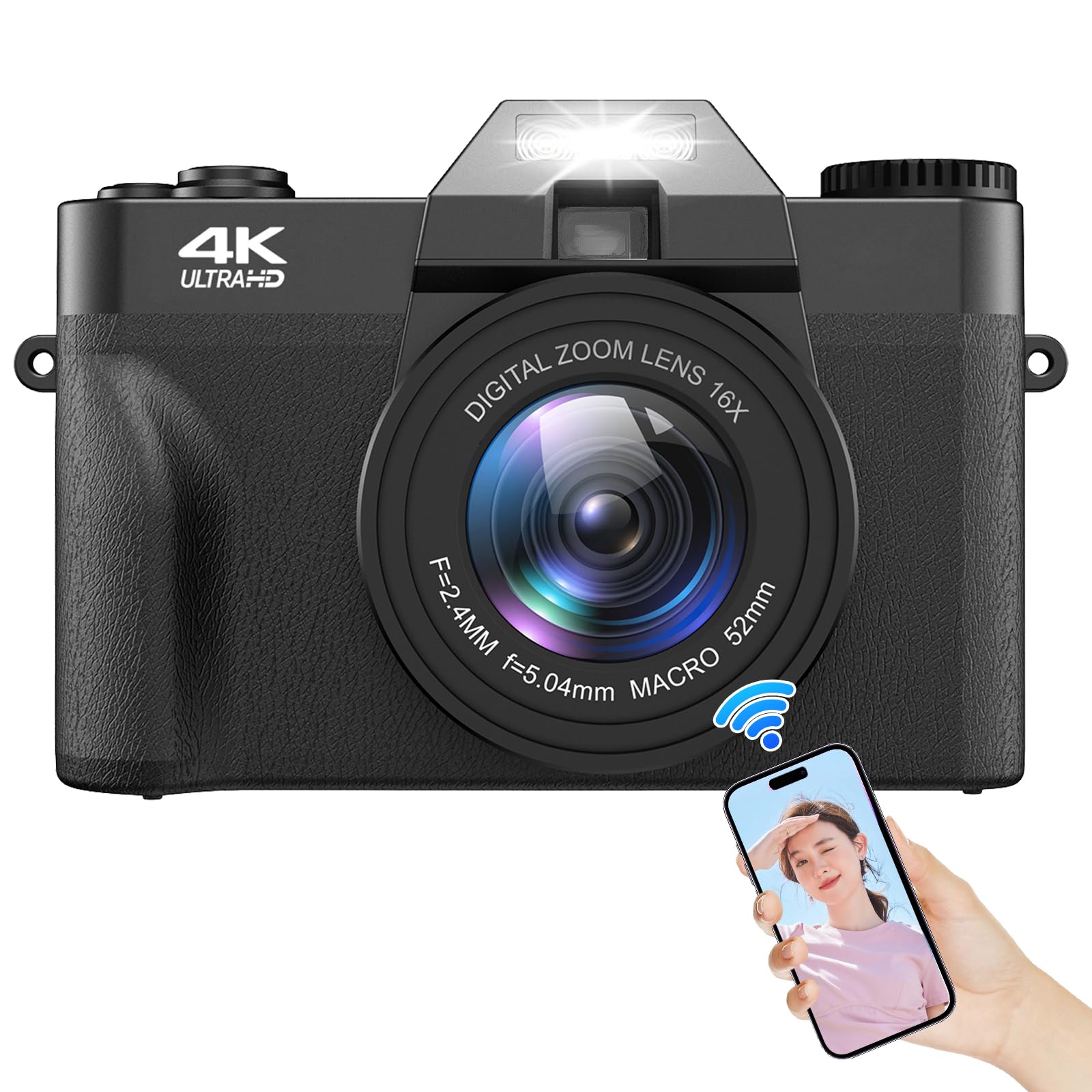

Moledro 4K Digital Camera with Wi-Fi Transfer, 48MP, 180° Rotatable Display, 32GB Micro SD Card, 16x Digital Zoom, Autofocus, HDMI Output, 3-Inch