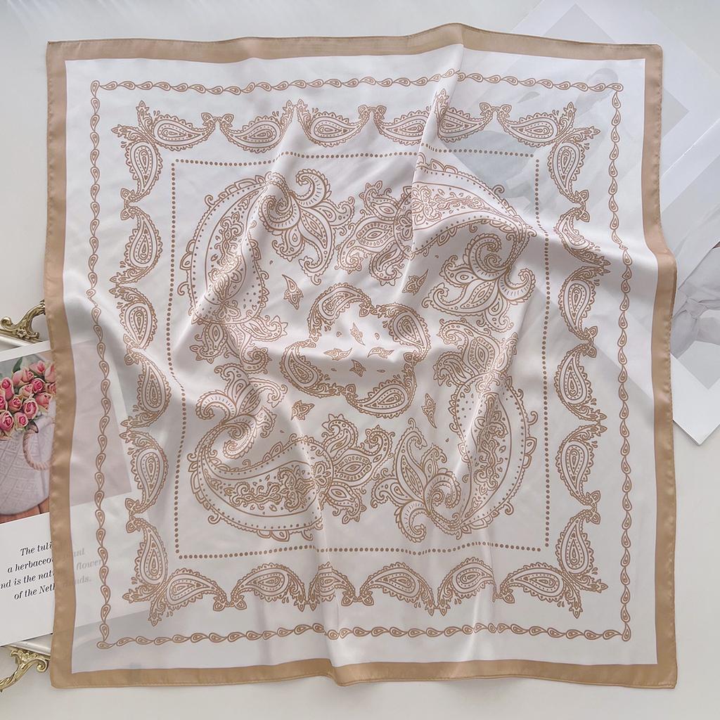 Summer Silk Scarf Women'S High-End Sense Printed Versatile Small Square Scarf Retro Decorative Scarf Office Shawl