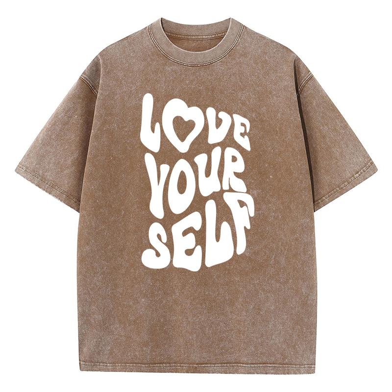 Love Yourself Text Pattern Design T-Shirt Boy Cotton Lovely T Shirt Fashion Normcore Tee Shirt Normcore Shoulder Drop Tops