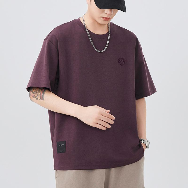 New Summer Short-sleeved T-shirt for Men Heavy Embroidered T-shirt Round Neck Loose Five-point Sleeve Casual