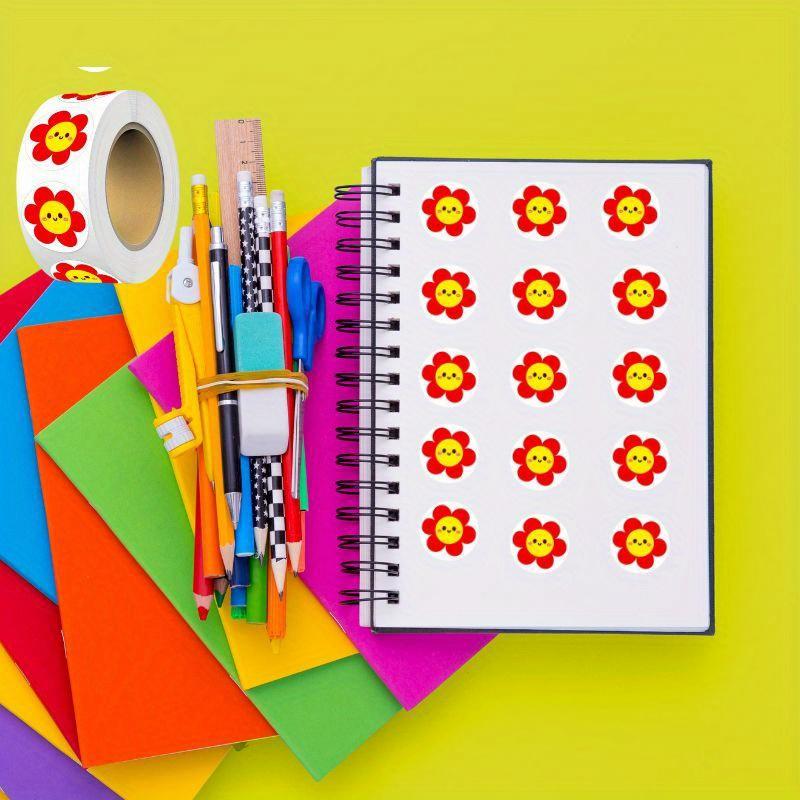 Round Floral Stickers - Vibrant Red Flower Design Paper Reward & Decoration Labels for Journals Gift Wrapping and Greeting Cards