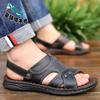 The First Layer of Cowhide Men's Sandals 2025 New Summer Non-slip Soft-soled Wear-resistant Beach Shoes Flat Shoes