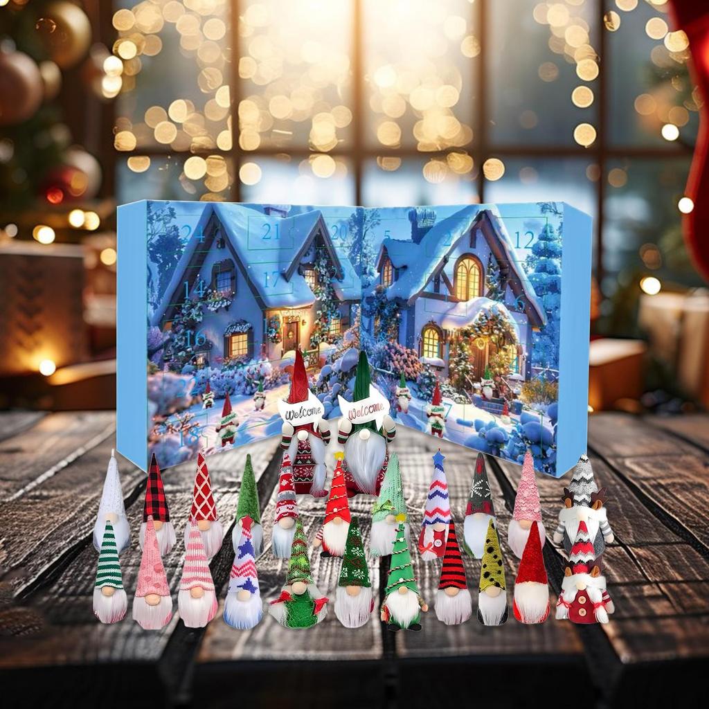 2025 Christmas Gnome Calendar 24-day Christmas Countdown Gnome Dolls Calendar Cute Doll Figures Ornament  Dwarfs Table Decor