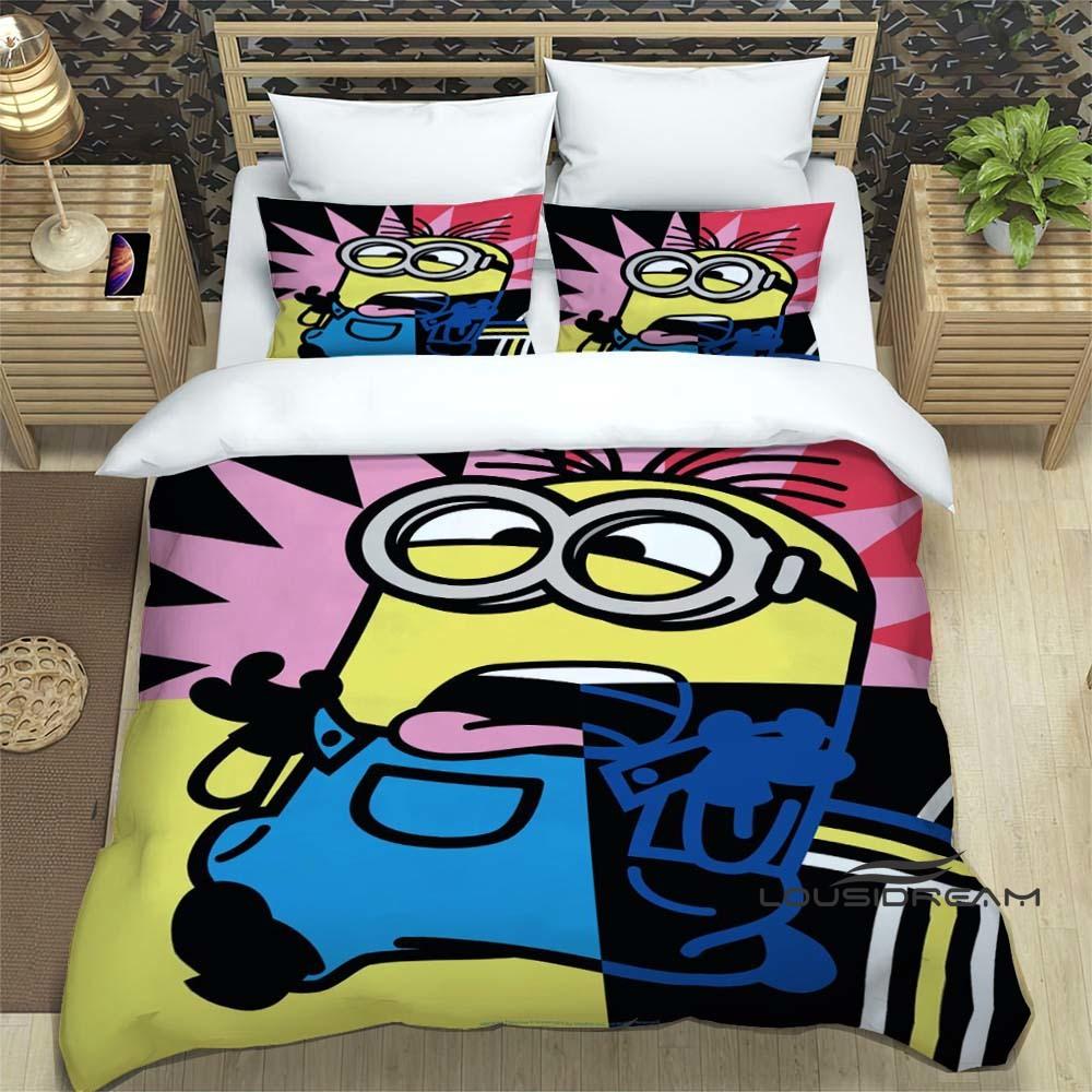 Trendy & Popular "Minions" Cartoon Print 3-Piece Bedding Set — Duvet Cover & Pillowcases (Suitable for Teens, Children, Boys &