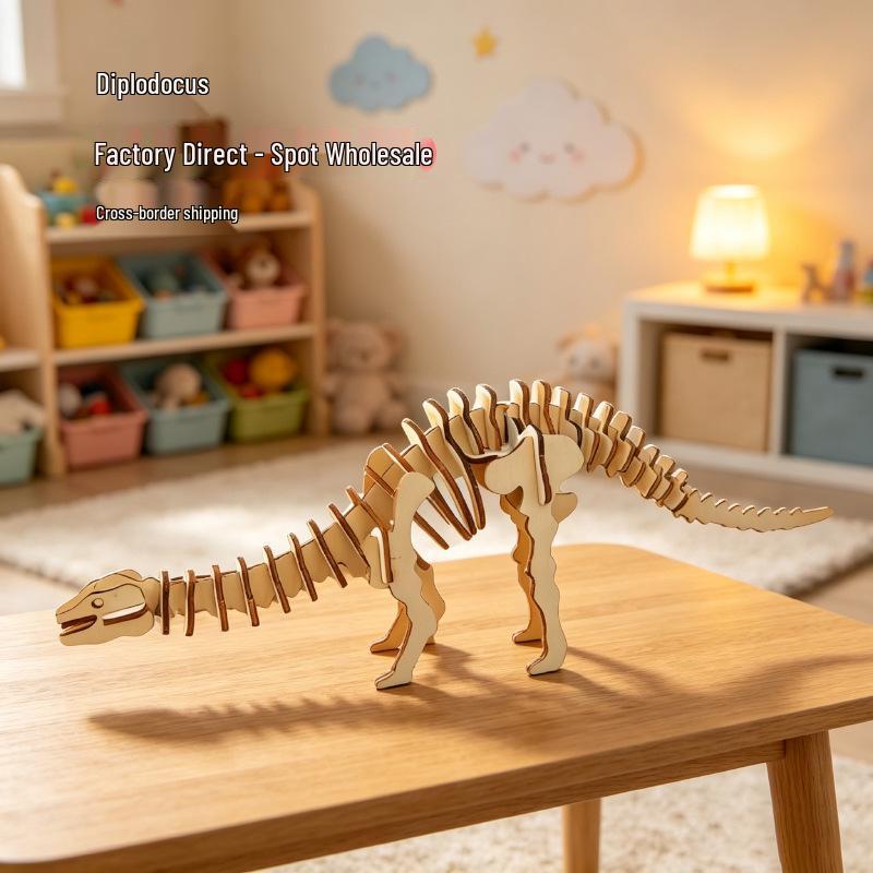 3D Dinosaur Puzzle: Wooden Hand-Assembled Educational Toy for Kids