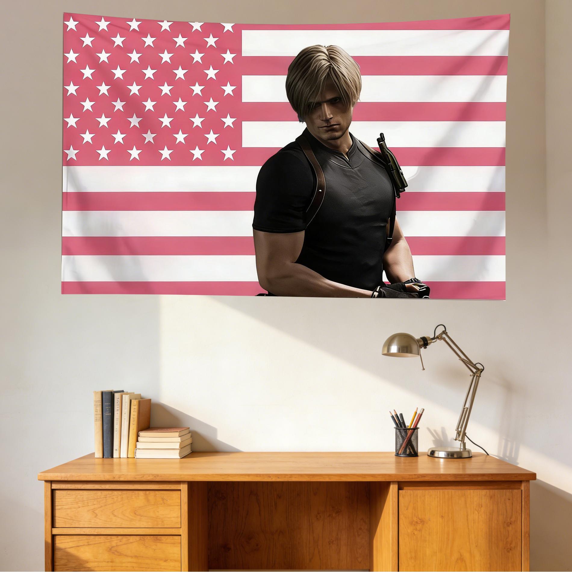 

RResident Evil Leon Kennedy Theme Tapestry Pink Party Decor Wall Hanging Aesthetic Background Cloth for Bedroom Wall Decoration 74x94cm(29x37in)