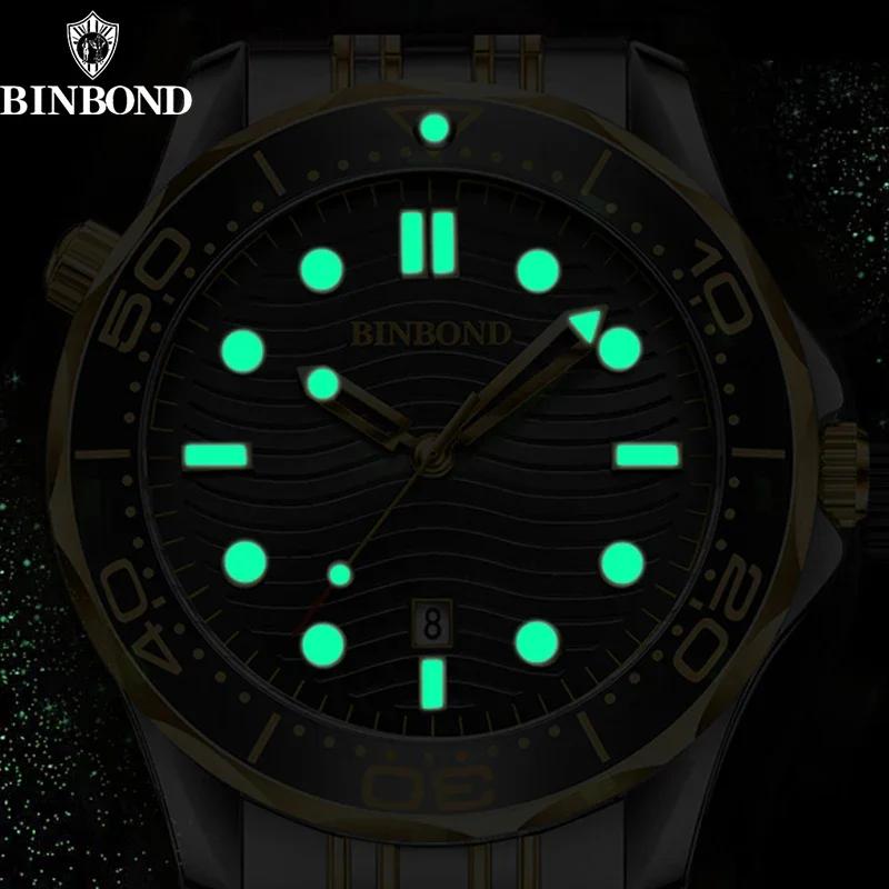 BINBOND Günlük Moda Ultra İnce Deniz Atı Serisi Kuvars Erkek Saati Tarihli Su Geçirmez Işıklı Spor İş Erkek Kol Saati