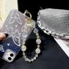 Luxus Buntes Herz Kristall Perlen Handy & Handtasche Handgelenk Lanyard Schlüsselanhänger