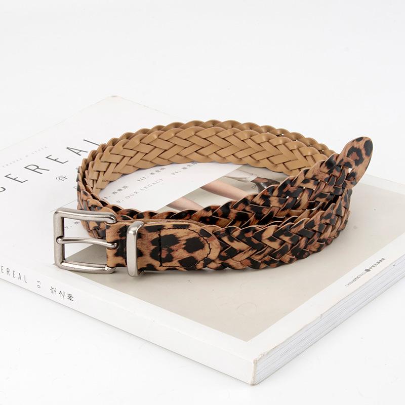 European and American Retro Leopard Skin Braided Belt for Women Silver Buckle Personalized Dress Accessories Hot Girl Decorative Belt for Women