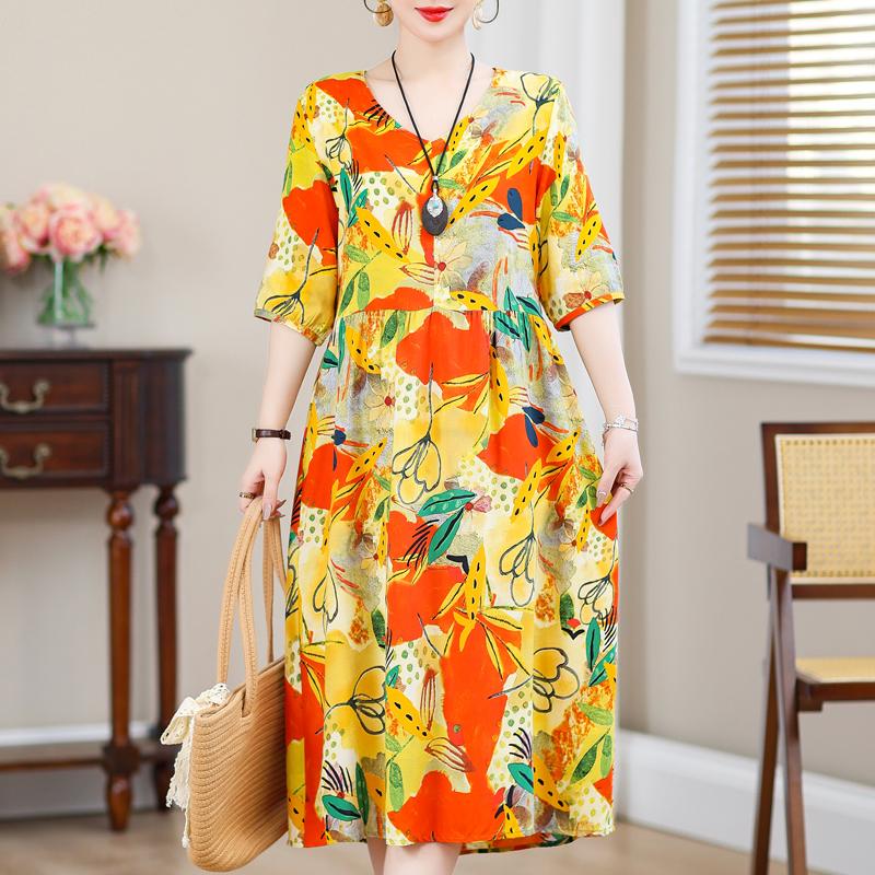 Summer Plus Size Elegant Dresses for Women  Casual Half Sleeve Long Dress