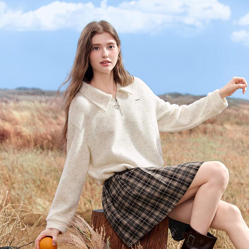 Betu Women's Autumn 2025 Half-Zip Speckled Plush Sweatshirt