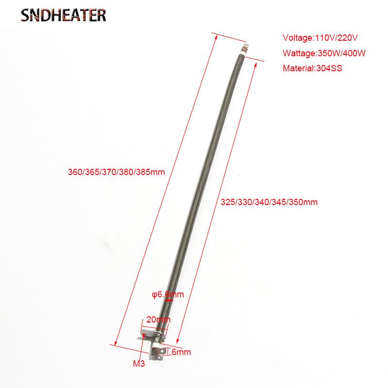 SNDHEATER 2pcs Electric Oven Heater Element 304SS Tube 6.6mm*360/365/370/380/385mm 6mm wide Round Sheet 350W 110V/220V