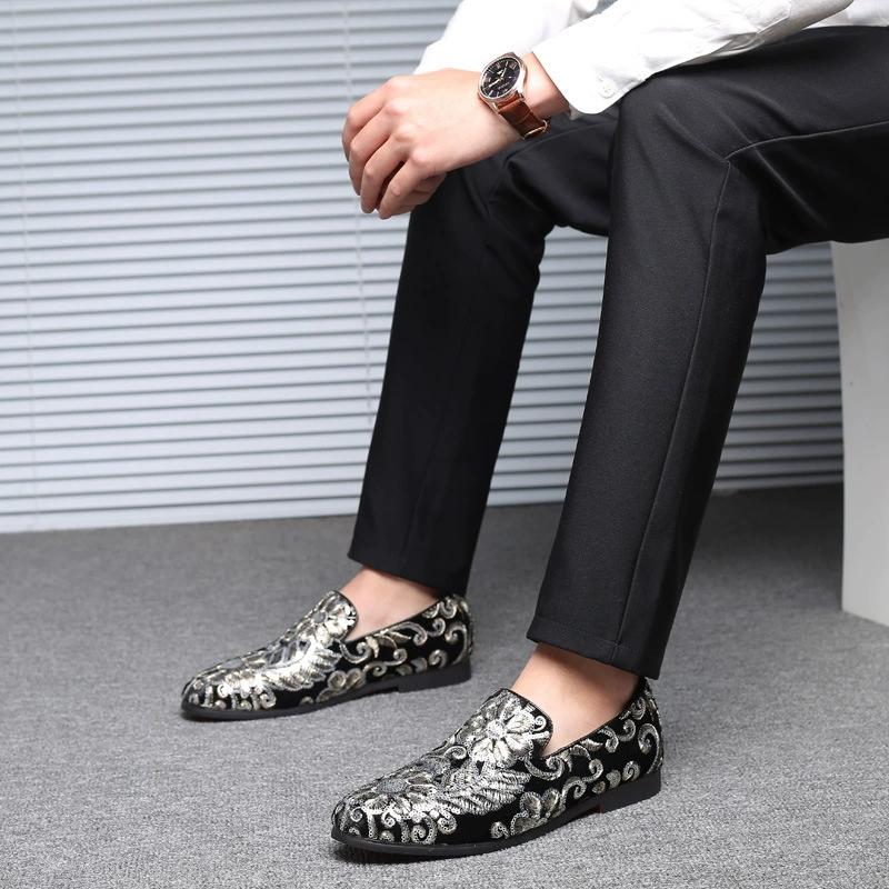 Fashion Floral Pattern Mens Comfortable Driving Loafers Light Moccasins Men Fashion Sequins Bling Party Wedding Flats