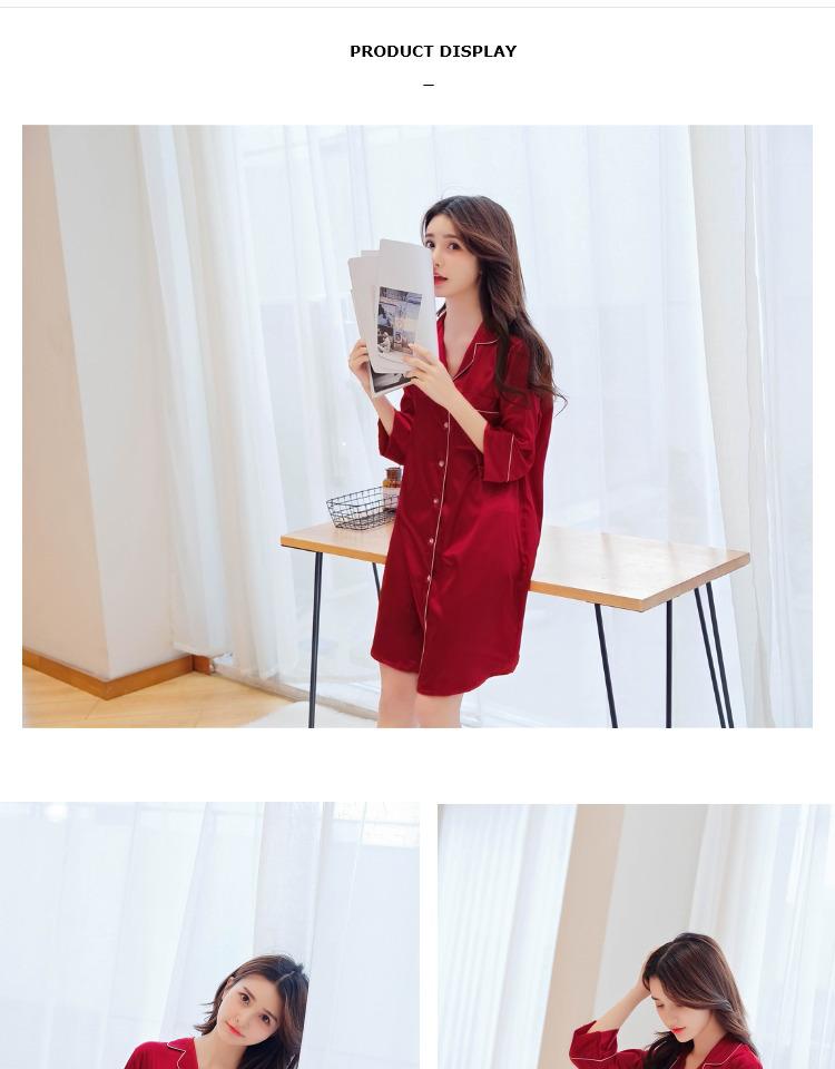 Han Yatong Women's Seven-Sleeve Summer Nightgown - Loose, Sexy, Korean-Style Silk Pajamas