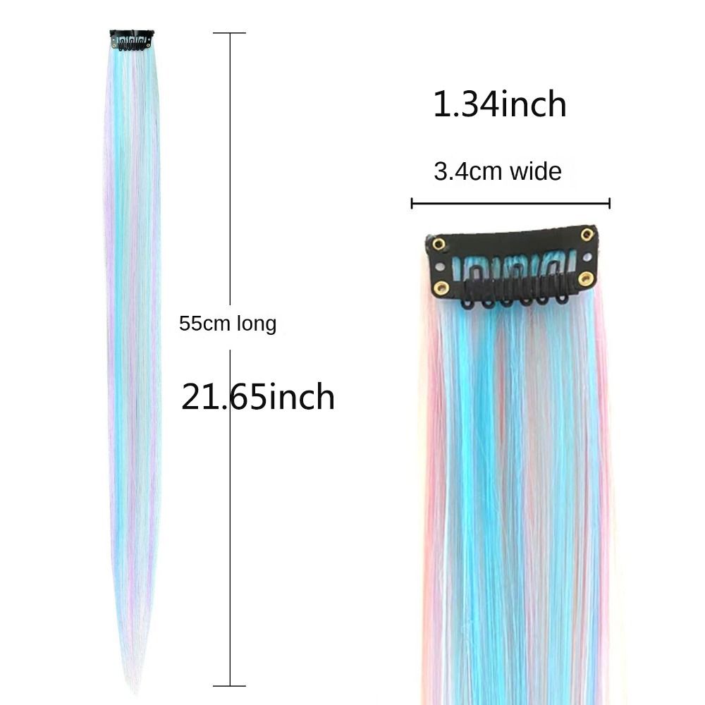 Rainbow Colorful Extension Fashion Long Straight Wavy Hairpieces Fake Hair Clip Strands Women/Kids