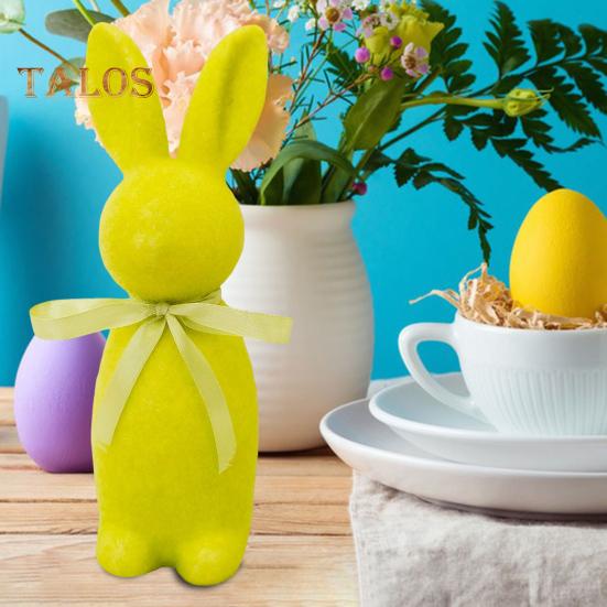 Easter Bunny Statue Freestanding Foam Rabbit Ornament Faux Moss Rabbit Flocked Bunny Figurine Centerpiece for Desk Mantel Dining Table