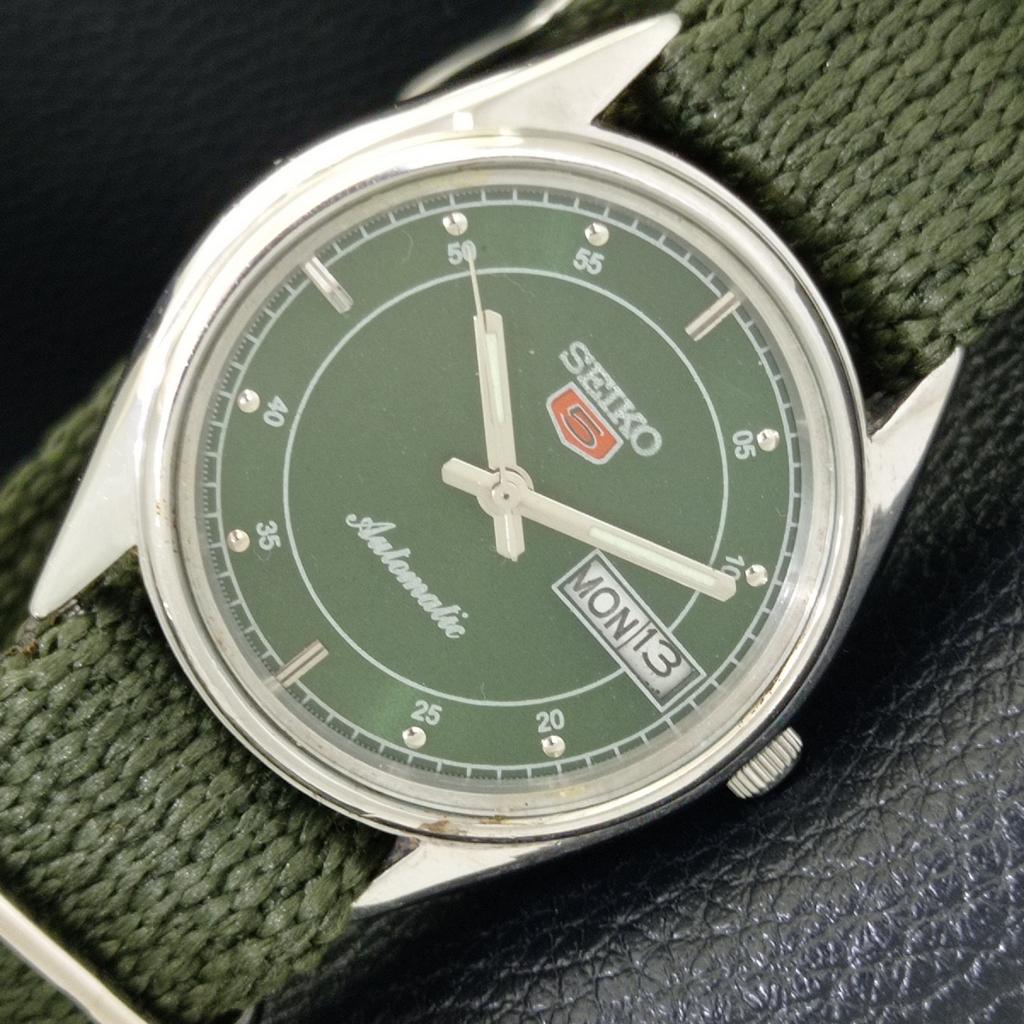 JAPAN VINTAGE SEIKO 5 AUTOMATIC 6309A MENS GREEN COLOR DIAL WATCH A701537-5 R206b-a701537