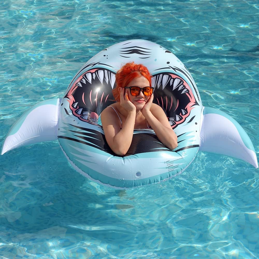 Inflatable Shark Float, Pool Party Lounge Toy for Kids and Adults, Giant Inflatable Swimming Ring, Swimming Pool, Summer Water Fun, Shark Floats