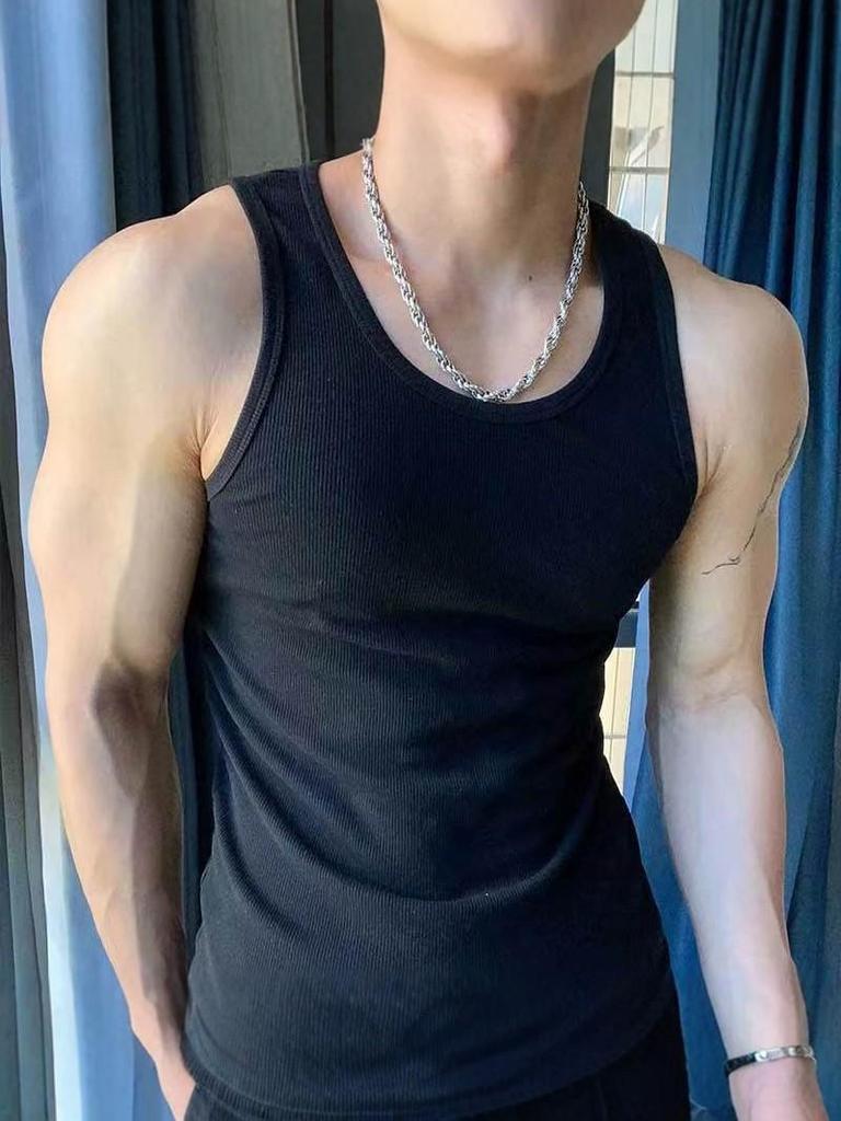Men's Summer Ice Silk Ribbed Slim Fit Sleeveless Sports Vest