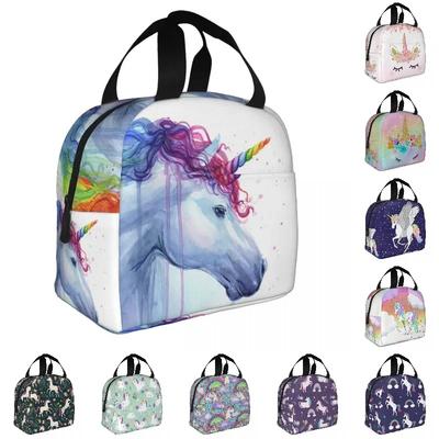 Bolsa Térmica Arco-Íris Unicórnio Desenho Animado Mulheres Cooler Isolada Térmica Lancheira para Crianças Escola Crianças Trabalho Piquenique Sacolas Tote para Comida