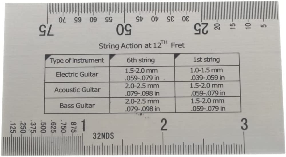 YFFSFDC String Action Ruler String Fret Saddle Nut Height Adjustment Guitar String Height Measuring Ruler Guitar has a guide installed.