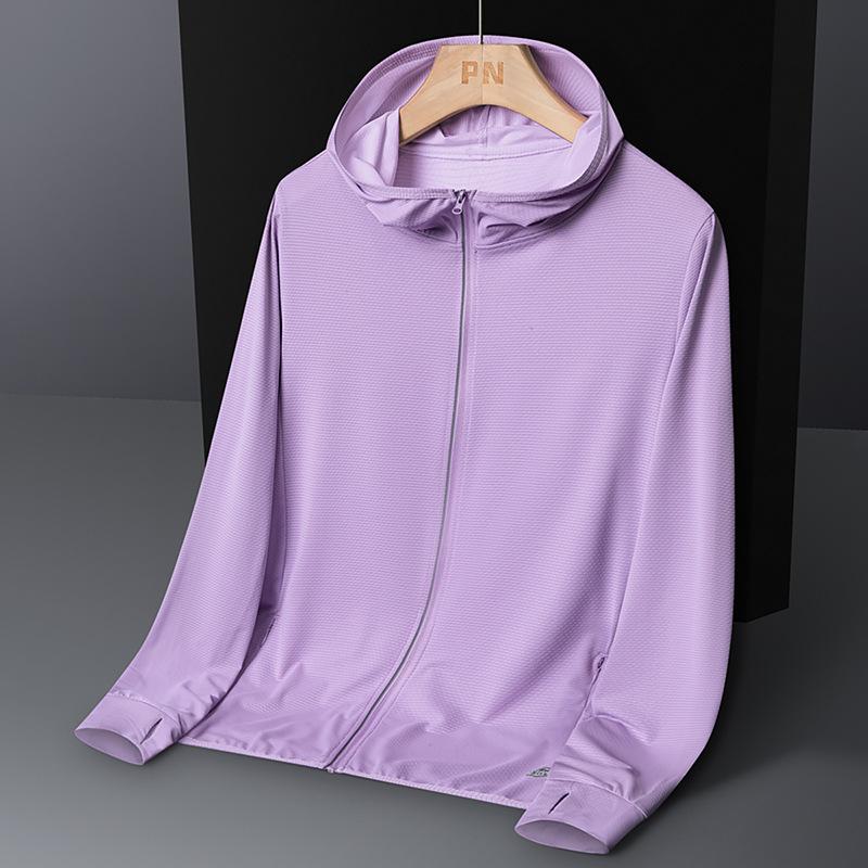 Outdoor sunscreen clothing men's and women's hooded ice silk light and thin breathable ice-feeling bundle dry UV-proof summer jacket