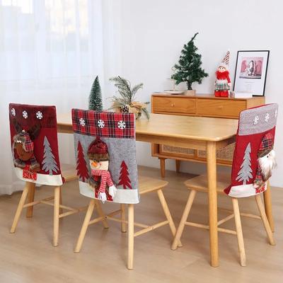 1pcs 3D Cartoon Santa Claus Christmas Chair Backrest Cover Set Fabric Dining Decor for Holiday Setup Household Supplies