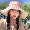 1Pcs Double-sided Plaid Wide-edged Lace-up Bucket Hat Summer Outdoor Versatile Sunscreen Sweet Mountaineering Hat