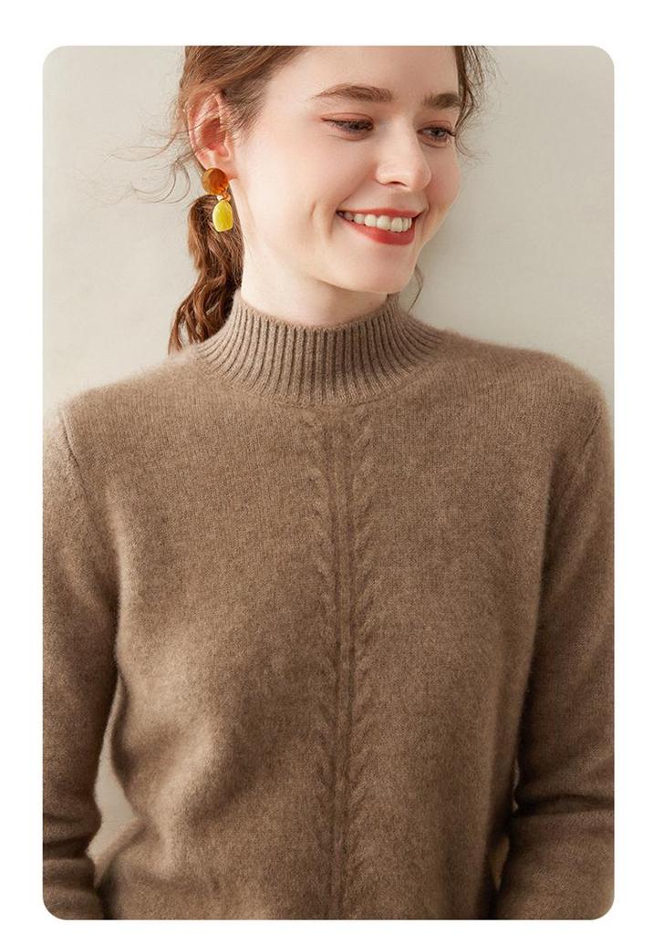 Women's High Neck Cashmere Sweater - Thick Knit Solid Color Jacquard Pullover for Autumn and Winter