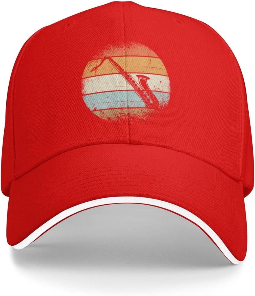 Retro Saxophone Sunset Print Baseball Cap Vintage Adjustable Cotton Casual Hat for Unisex Adults