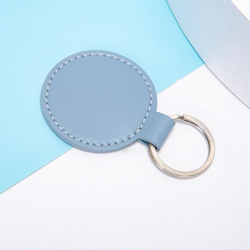 Vintage PU Leather Round Keychain Pendant - Stylish Car and Bag Accessory