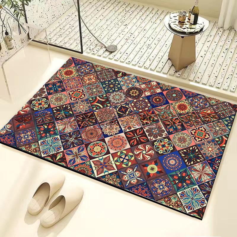Retro Tile Diatom Mud Floor Mat Dirt-resistant Foot Mat Strong Water Absorption Non-slip Floor Mat