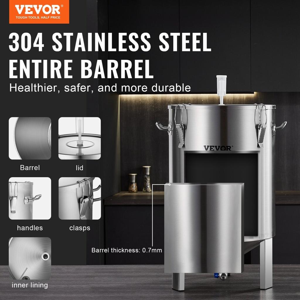 304 Stainless Steel Kettle, 60 L Beer Brew Fermentor, Brew Bucket Fermentor for Brewing, Home Brewing Supplies with Base, Kettle Stock Pot Includes