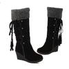 Women's High Boots Winter Fashion Lace-up Tassel Long Boots Women Platform Wedge Snow Boots Warm Cotton Boots