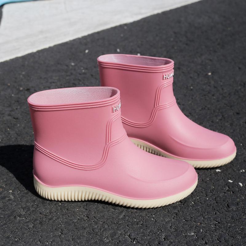 

Новая дождливая обувь женские модные модели носят водную обувь на улице работа взрослые теплые женские резиновые ботинки галоши короткие резиновые сапоги 40 розовый