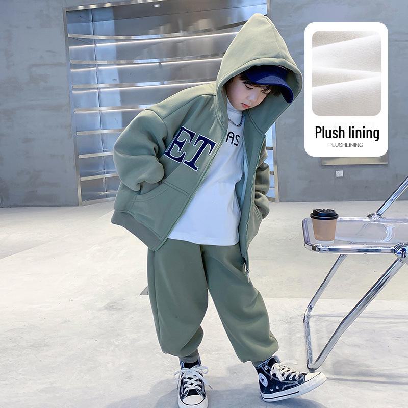 

Модный зимний костюм с капюшоном из бархата для мальчиков - 2023 г., свободный, уютный, комплект из 2 предметов 170 cm