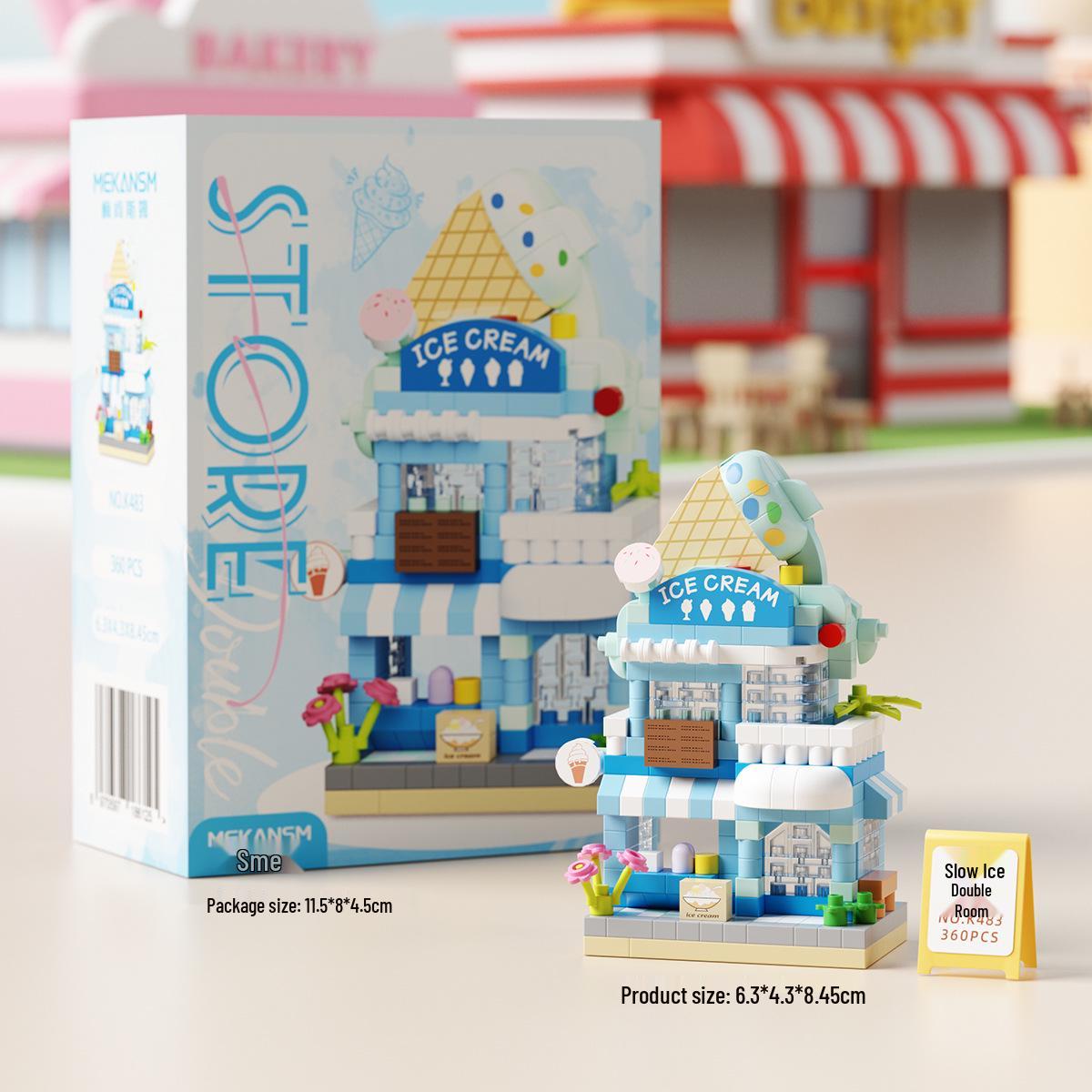 Mekensm Double-Layer House Street View Micro-Block Toy for Kids
