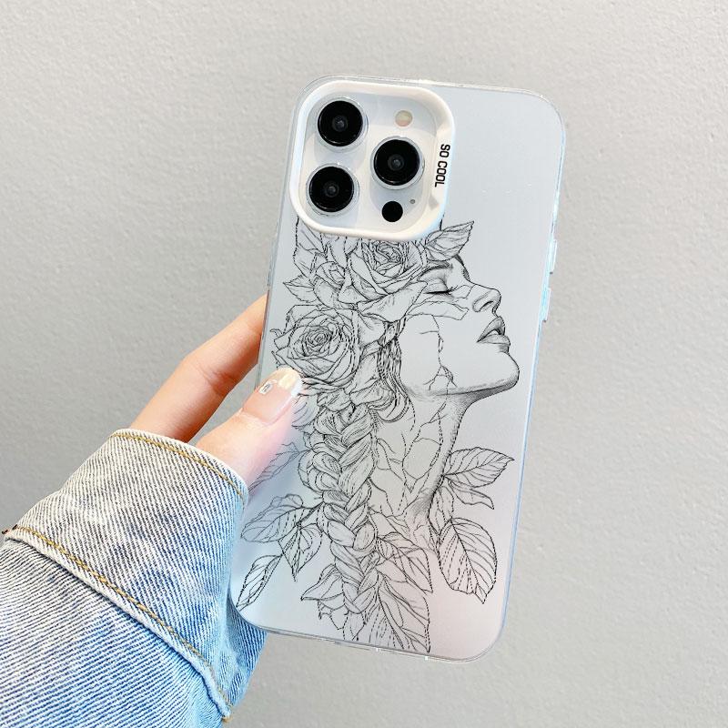 Beautiful Flower Girl Line Design Durable Laser Phone Case For iPhone 13 Mini 12 11 Pro Max 17 16 15 14 Pro Max Plus Back Covers
