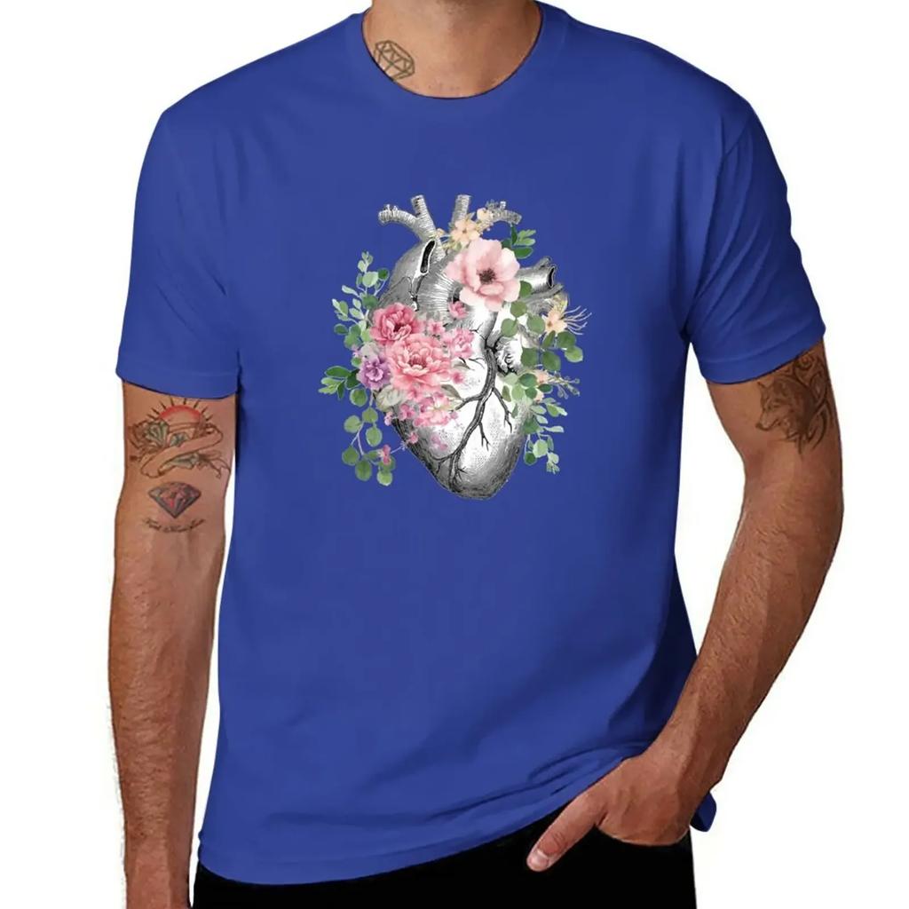 Bloom Floral Heart Human Anatomy pink roses flowers T-Shirt animal prinfor boys sublime Men's cotton t-shirt