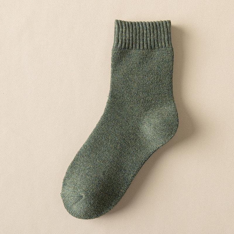 Women's Autumn/Winter Terry Socks - Velvet-Lined, Thick, Mid-Tube, Solid Color, Warm Towel Style.