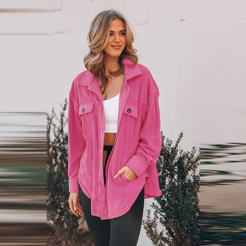 Осенне-зимняя женская флисовая куртка с длинным рукавом и лацканами — фото 27