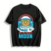 Cute Space Orange Cat Print Casual T-shirt Moon Themed Top Pure Cotton T-shirt