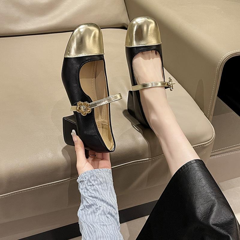 Round head Mary Jane shoes women's new spring and summer with skirt thick heel light mouth middle heel fairy single shoes