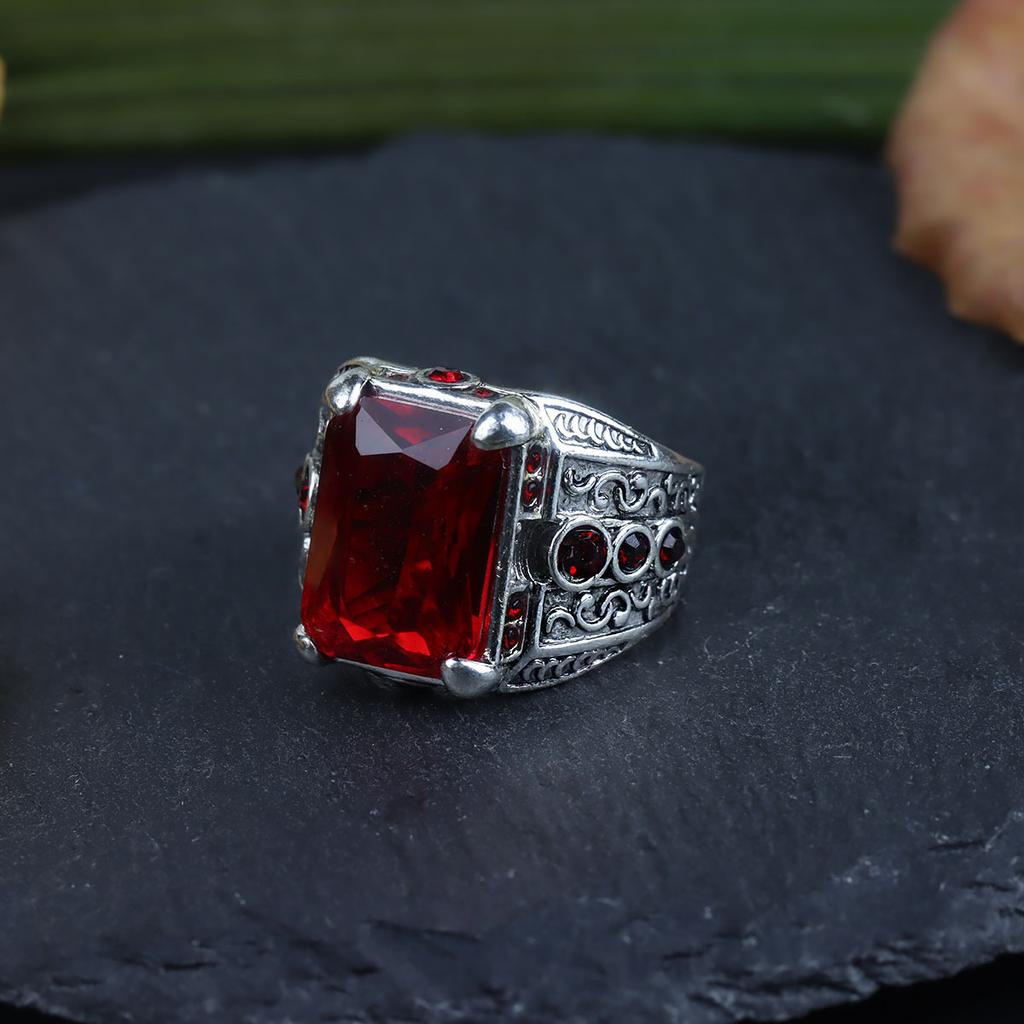 Vintage Ruby Men's Punk Jewelry Fashion Zircon Crystal Ring