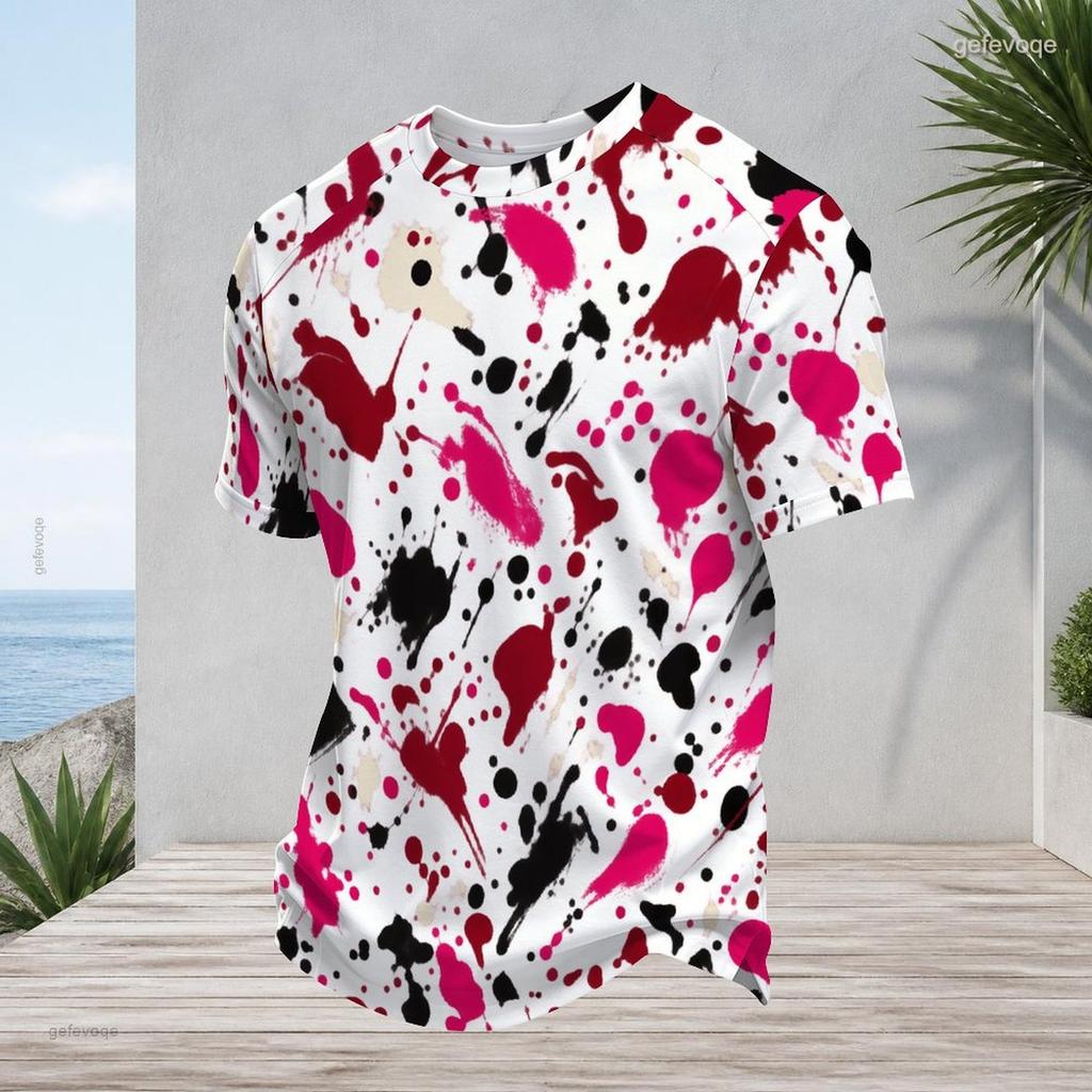 Mens Plus Size Round Neck Raglan Short Sleeve T Shirt Abstract Printed Multicolor